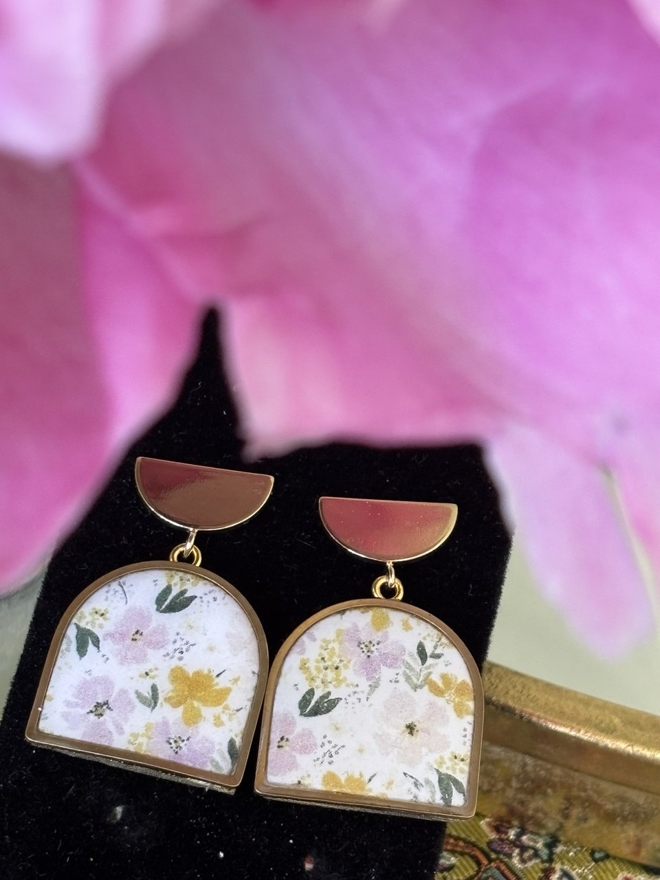 Half moon floral earring